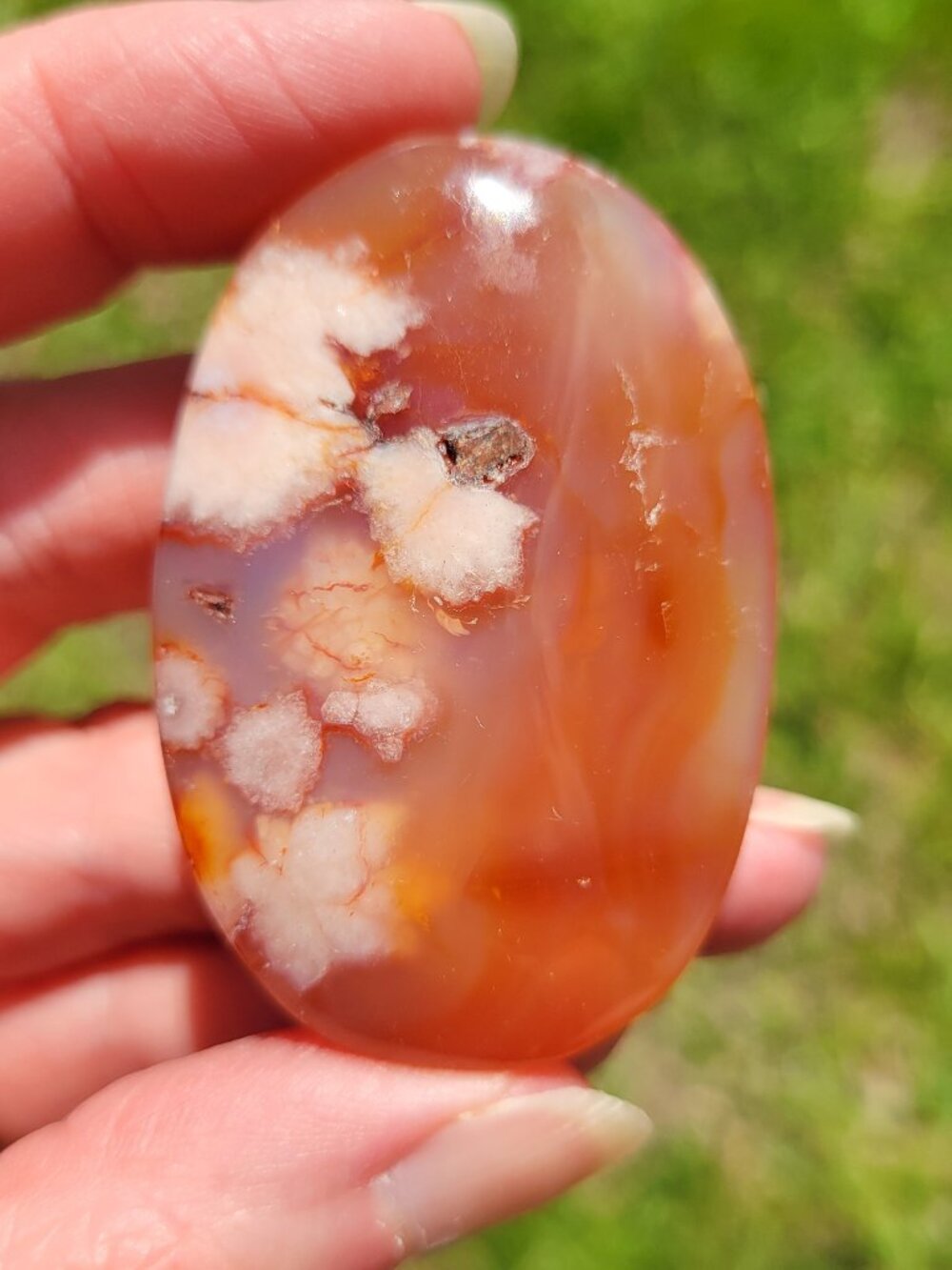 Pink Orange Flower Agate Palm Stone (OFA003)
